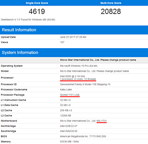 Intel "Coffee Lake" auf Sockel-1151-Mainboard @ Geekbench-Datenbank